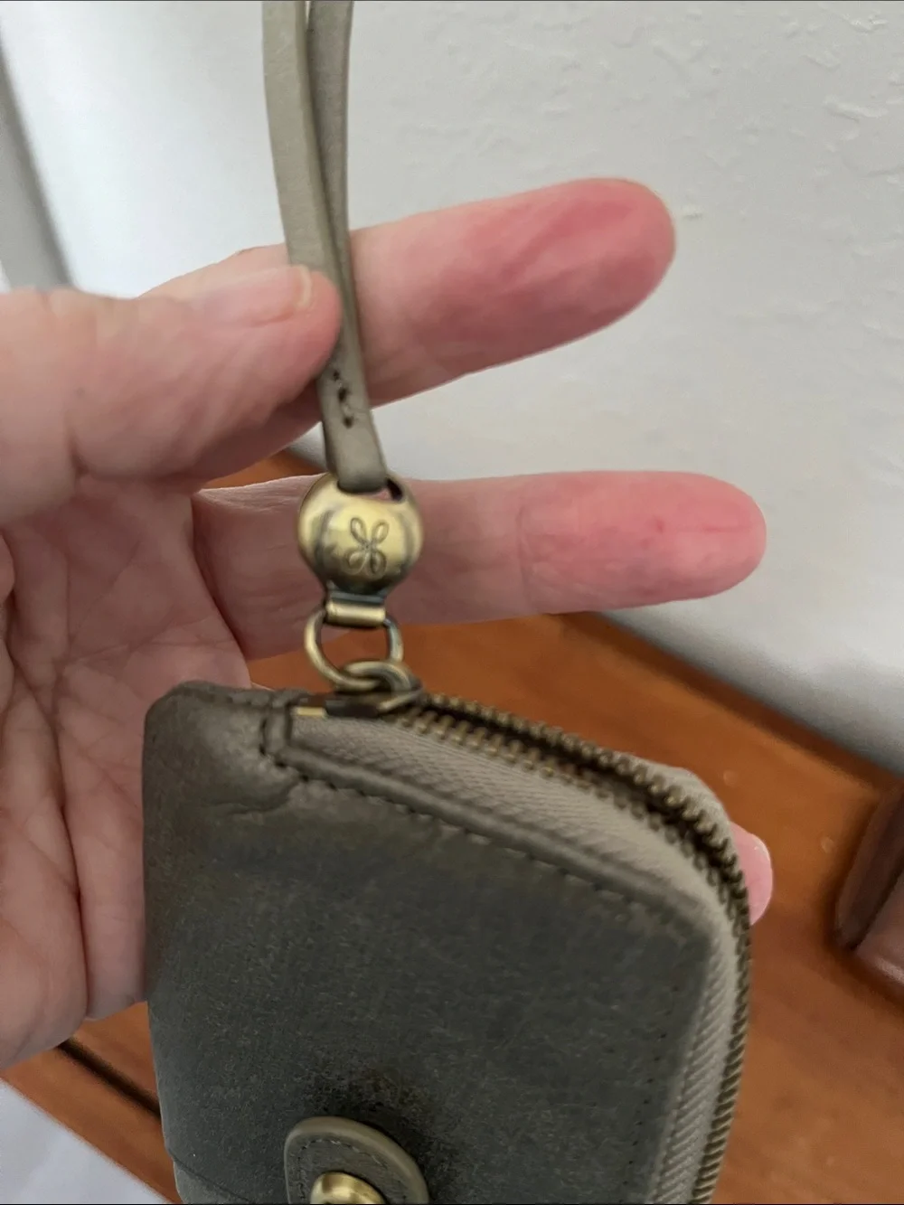 HOBO Gray Metallic leather Wristlet Wallet with Gold Hardware